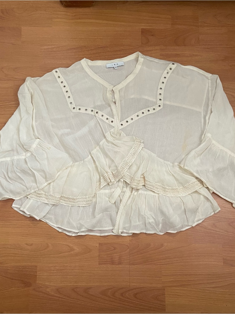 IRO Boho Cream Sheer Ruffle Tie-Front Blouse Women’s 36